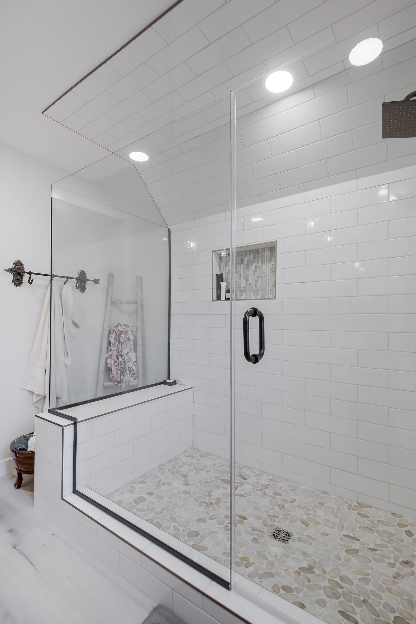 Walk-in glass tiled shower